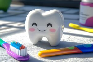 Ebeveynlerin çocuklara doğru diş fırçalama ve ağız bakım alışkanlığı kazandırmasını gösteren günlük bakım süreci