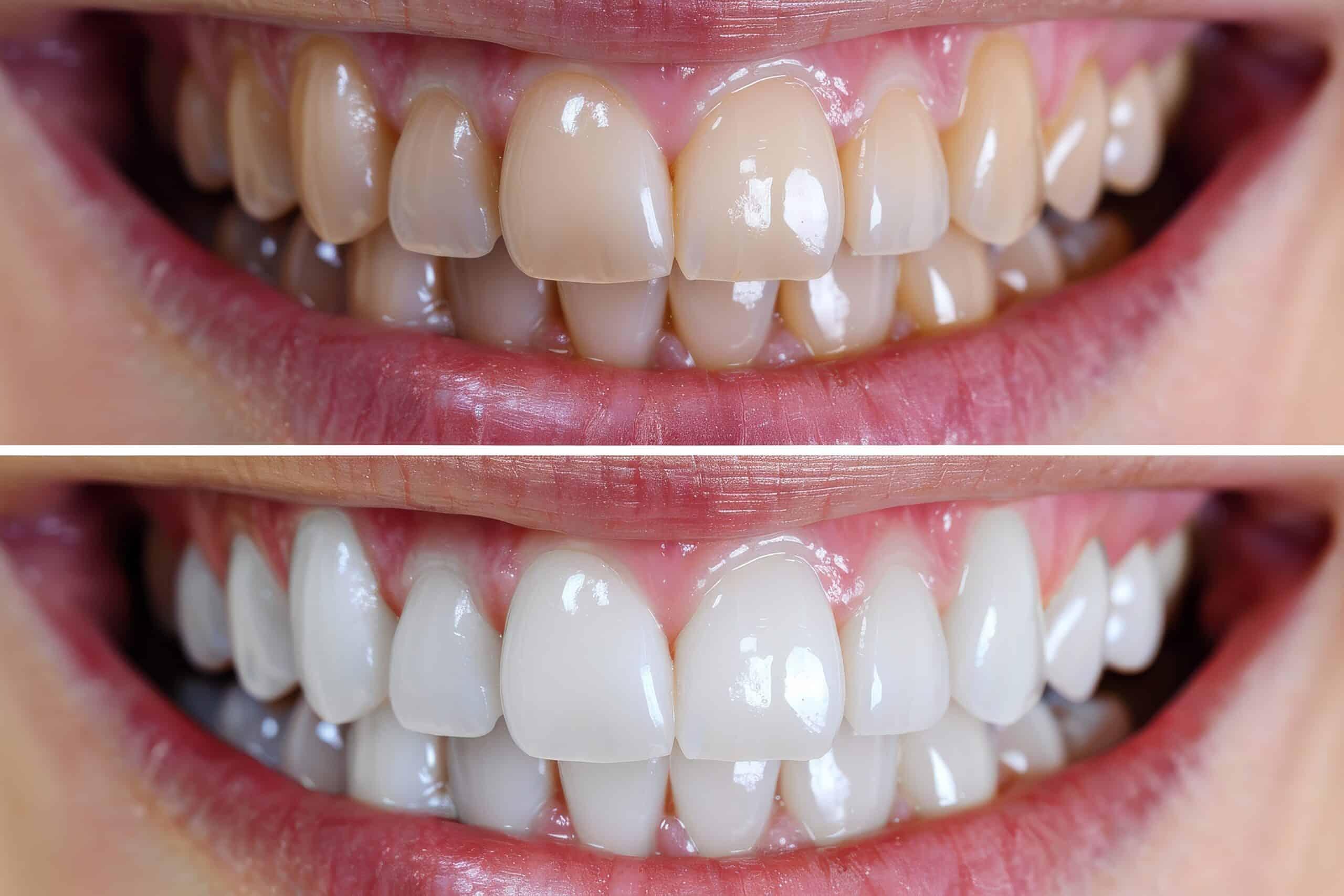 Dişlerde renk değişimi nedenlerini ve yüzeysel lekelenmeleri gösteren diş rengi değişimi görseli