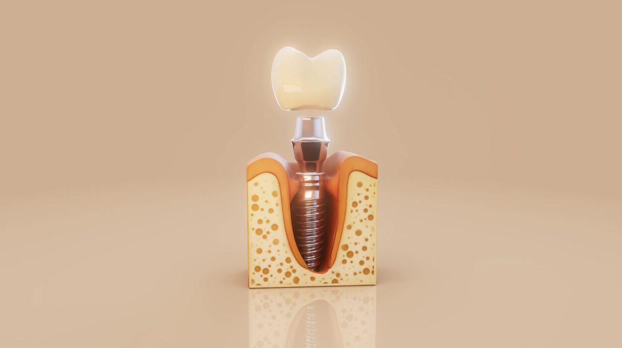 Tek diş eksikliğinde implant uygulaması ve diş yapısını gösteren implant tedavi süreci görseli