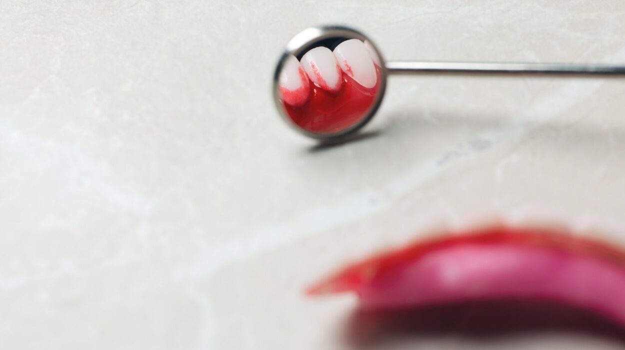 Diş eti çekilmesi bulunan bölgede kök yüzeyi ve yumuşak dokuların periodontal olarak değerlendirildiği klinik görüntü.